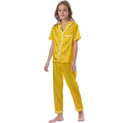 Yellow Lego Texture, Macro, Yellow Dots Background Kids  Satin Short Sleeve Pajamas Set by kyorashop23