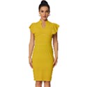 Yellow Lego Texture, Macro, Yellow Dots Background Vintage Frill Sleeve V-Neck Bodycon Dress View1