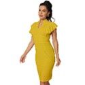 Yellow Lego Texture, Macro, Yellow Dots Background Vintage Frill Sleeve V-Neck Bodycon Dress View2