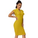 Yellow Lego Texture, Macro, Yellow Dots Background Vintage Frill Sleeve V-Neck Bodycon Dress View3