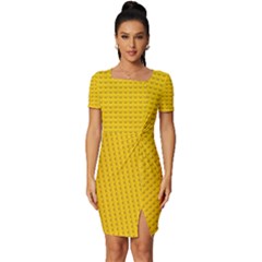 Yellow Lego Texture, Macro, Yellow Dots Background Fitted Knot Split End Bodycon Dress by kyorashop23