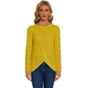 Yellow Lego Texture, Macro, Yellow Dots Background Long Sleeve Crew Neck Pullover Top View1