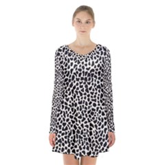 Zebra Skin, Vector Textures, White Black Background Long Sleeve Velvet V-neck Dress