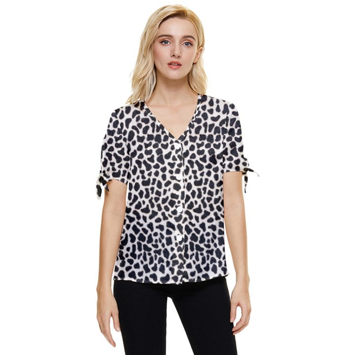 Zebra Skin, Vector Textures, White Black Background Bow Sleeve Button Up Top