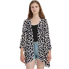 Zebra Skin, Vector Textures, White Black Background Open Front 3/4 Sleeve Batwing Chiffon Cardigan Kimono