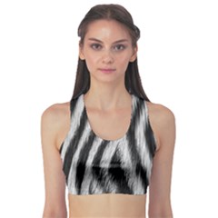 Zebra Texture, Zebra Wool, White Black Background Fitness Sports Bra by kyorashop23