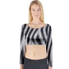 Zebra Texture, Zebra Wool, White Black Background Long Sleeve Crop Top by kyorashop23