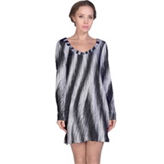 Zebra Texture, Zebra Wool, White Black Background Long Sleeve Nightdress by kyorashop23