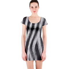 Zebra Texture, Zebra Wool, White Black Background Short Sleeve Bodycon Dress by kyorashop23