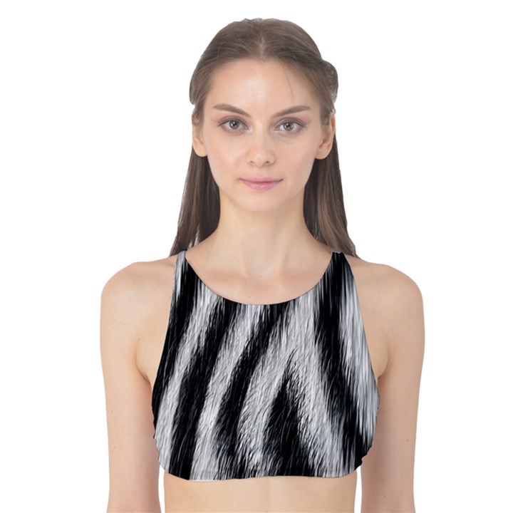 Zebra Texture, Zebra Wool, White Black Background Tank Bikini Top