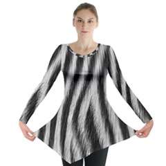 Zebra Texture, Zebra Wool, White Black Background Long Sleeve Tunic  by kyorashop23