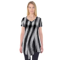 Zebra Texture, Zebra Wool, White Black Background Short Sleeve Tunic  by kyorashop23