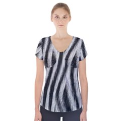 Zebra Texture, Zebra Wool, White Black Background Short Sleeve Front Detail Top by kyorashop23