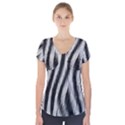 Zebra Texture, Zebra Wool, White Black Background Short Sleeve Front Detail Top View1