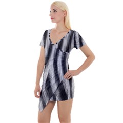 Zebra Texture, Zebra Wool, White Black Background Short Sleeve Asymmetric Mini Dress