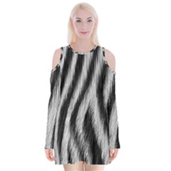 Zebra Texture, Zebra Wool, White Black Background Velvet Long Sleeve Shoulder Cutout Dress