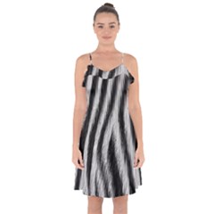 Zebra Texture, Zebra Wool, White Black Background Ruffle Detail Chiffon Dress