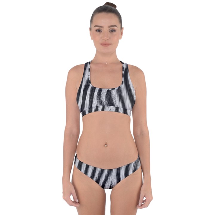 Zebra Texture, Zebra Wool, White Black Background Cross Back Hipster Bikini Set