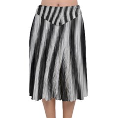 Zebra Texture, Zebra Wool, White Black Background Velvet Flared Midi Skirt