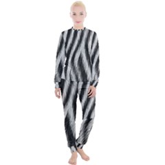 Zebra Texture, Zebra Wool, White Black Background Women s Lounge Set by kyorashop23