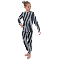 Zebra Texture, Zebra Wool, White Black Background Kids  Long Sleeve Set 