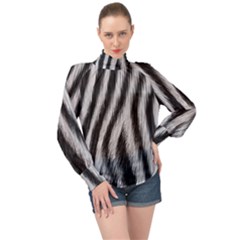 Zebra Texture, Zebra Wool, White Black Background High Neck Long Sleeve Chiffon Top by kyorashop23