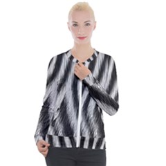 Zebra Texture, Zebra Wool, White Black Background Casual Zip Up Jacket by kyorashop23