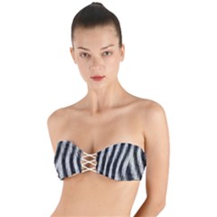 Zebra Texture, Zebra Wool, White Black Background Twist Bandeau Bikini Top by kyorashop23