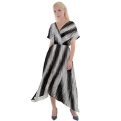 Zebra Texture, Zebra Wool, White Black Background Cross Front Sharkbite Hem Maxi Dress by kyorashop23