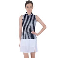 Zebra Texture, Zebra Wool, White Black Background Women s Sleeveless Polo T-shirt by kyorashop23