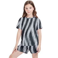 Zebra Texture, Zebra Wool, White Black Background Kids  T-shirt And Sports Shorts Set by kyorashop23