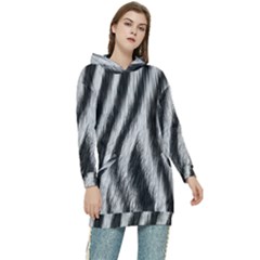 Zebra Texture, Zebra Wool, White Black Background Women s Long Oversized Pullover Hoodie