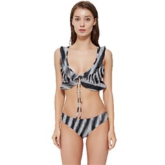 Zebra Texture, Zebra Wool, White Black Background Low Cut Ruffle Edge Bikini Set by kyorashop23