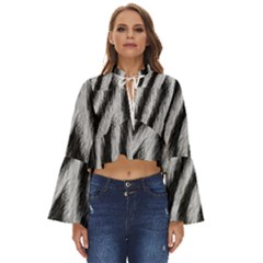 Zebra Texture, Zebra Wool, White Black Background Boho Long Bell Sleeve Top