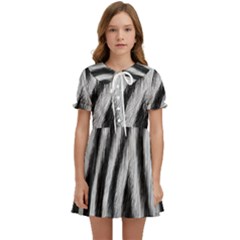 Zebra Texture, Zebra Wool, White Black Background Kids  Sweet Collar Dress