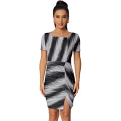 Zebra Texture, Zebra Wool, White Black Background Fitted Knot Split End Bodycon Dress by kyorashop23