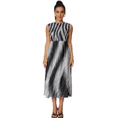 Zebra Texture, Zebra Wool, White Black Background Sleeveless Round Neck Midi Dress by kyorashop23