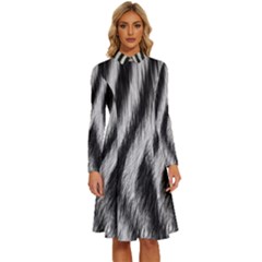 Zebra Texture, Zebra Wool, White Black Background Long Sleeve Shirt Collar A-line Dress by kyorashop23