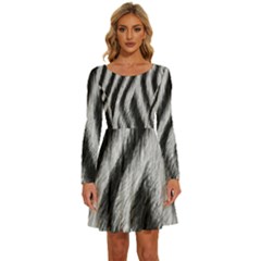 Zebra Texture, Zebra Wool, White Black Background Long Sleeve Wide Neck Velvet Dress by kyorashop23