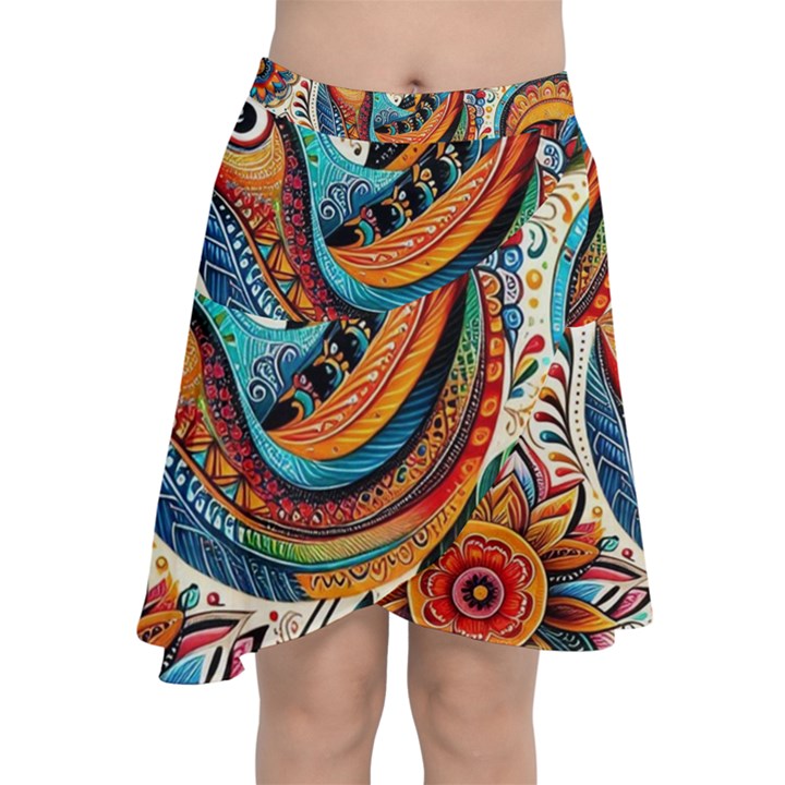 Madhubani Art A Chiffon Wrap Front Skirt