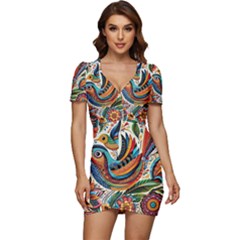 Madhubani Art A Low Cut Cap Sleeve Mini Dress