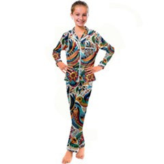 Madhubani Art A Kids  Satin Long Sleeve Pajamas Set by BellaVistaTshirt02