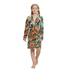 Madhubani Art A Kids  Long Sleeve Velvet Lounge Robe