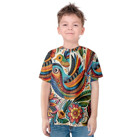 Madhubani Art A Kids  Cotton T-shirt by BellaVistaTshirt02