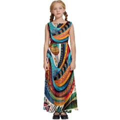 Madhubani Art A Kids  Satin Sleeveless Maxi Dress