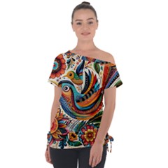 Madhubani Art A Off Shoulder Tie-up T-shirt