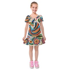 Madhubani Art A Kids  Short Sleeve Velvet Dress