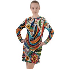 Madhubani Art A Long Sleeve Hoodie Dress