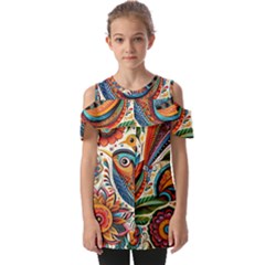 Madhubani Art A Fold Over Open Sleeve Top by BellaVistaTshirt02