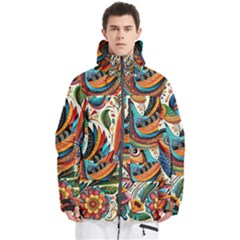 Madhubani Art A Men s Multi Pockets Zip Ski And Snowboard Waterproof Breathable Jacket